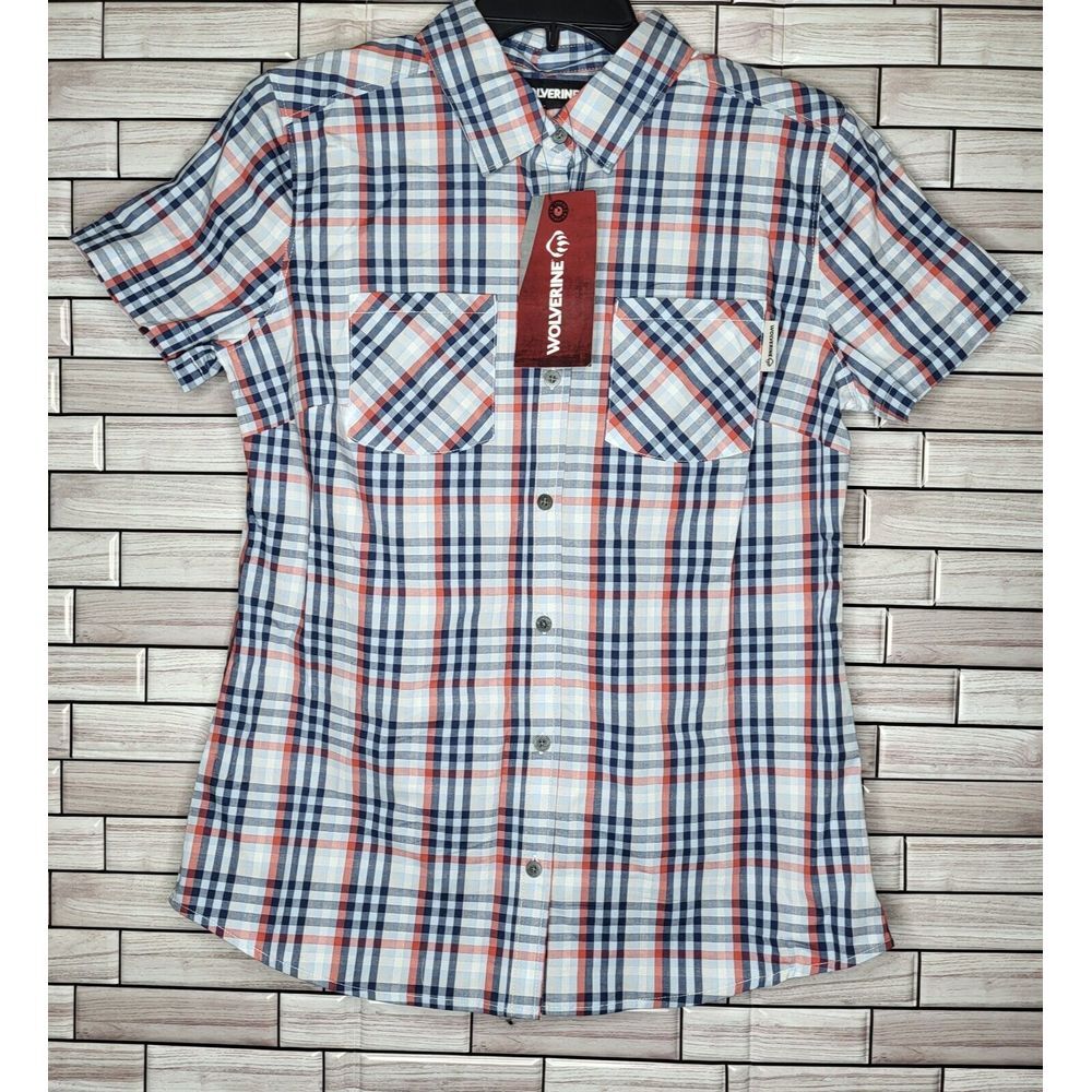 New Wolverine Women's Blouse Size Small Plaid Button Up Shirt Pockets Top‎